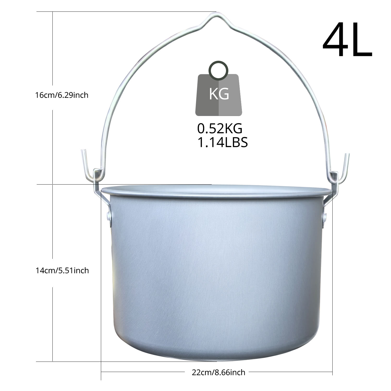 Camping Cooking Pot Large - 4L Zewnętrzny Wiszący Garnek Kempingowy Piknikowy